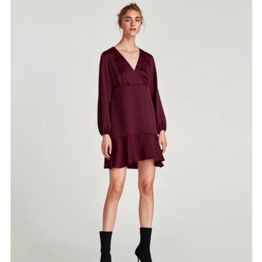 Zara Burgundy Satin Dress